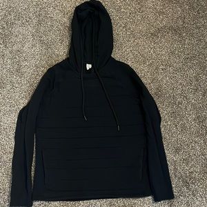 Zyia Black Quilted Hoodie Pockets Athletic Sweatshirt